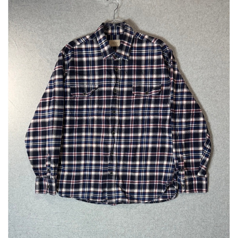 JACHS Flannel Shirt Men's Large Multicolor Plaid 100% Cotton Pockets Button-Up